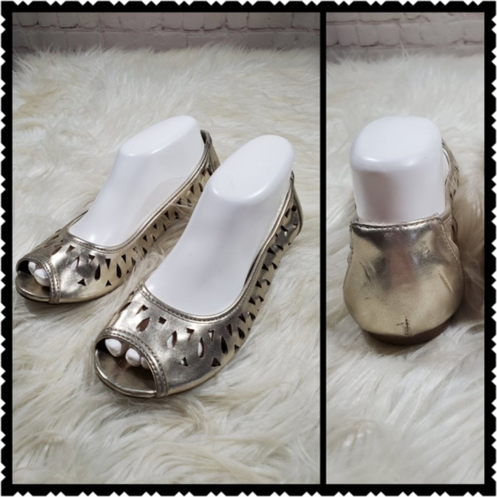 American Eagle Gold Peep Toe Flats